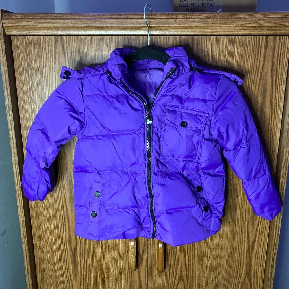 JiAmy 2 piece Snowsuit Kids Size 3T Purple Down Puffer Jacket and Bib Overalls